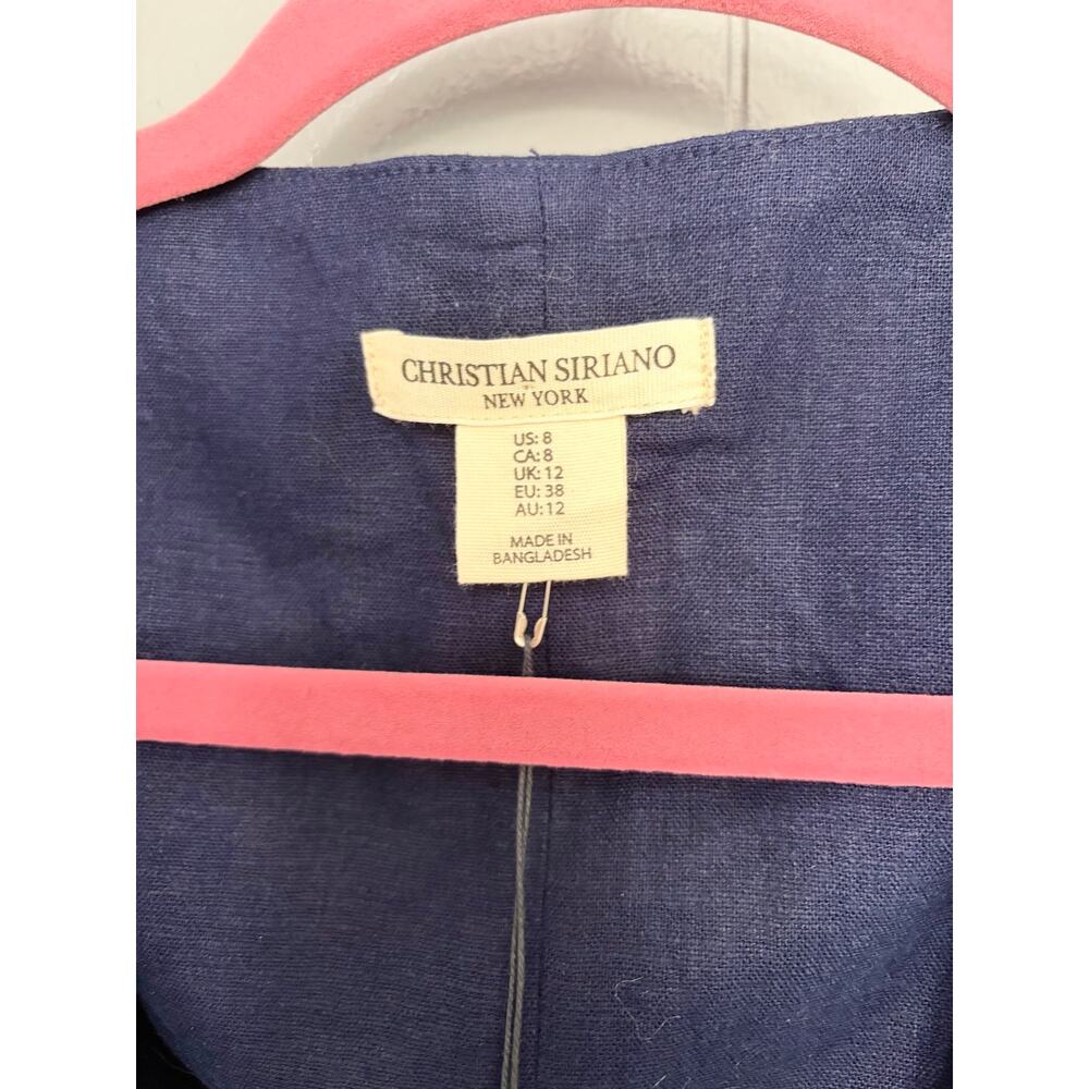 NEW Christian Siriano Navy Linen Button Front V-neck Classic Cropped Vest 8 - Picture 2 of 6
